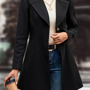 Collared Neck Long Sleeve Longline Coat