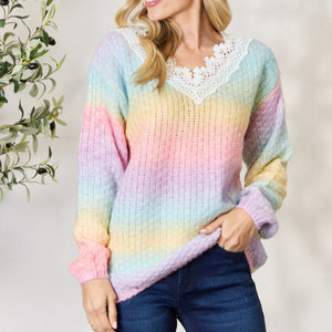 BiBi Rainbow Gradient Crochet Deetail Sweater