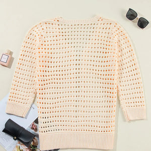 Openwork Open Front Long Sleeve Cardigan