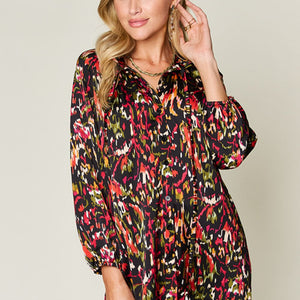 Double Take Full Size Printed Button Up Long Sleeve Shirt