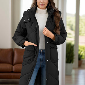 Long Sleeve Longline Hooded Winter Coat with Pockets