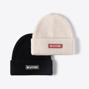 NEWYORK Patch Rib-Knit Cuffed Beanie