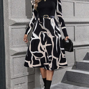 Printed Mock Neck Puff Sleeve Mini Dress