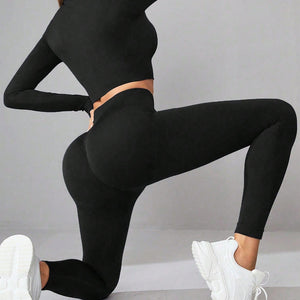 Mock Neck Long Sleeve Top and Leggings Active Set