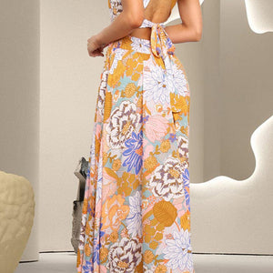 Tied Printed Grecian Sleeveless Maxi Dress