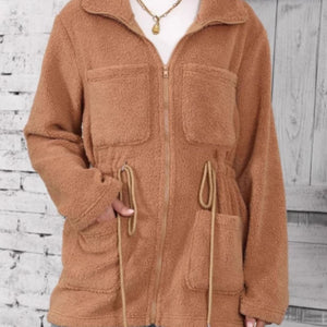 Drawstring Zip Up Long Sleeve Outerwear