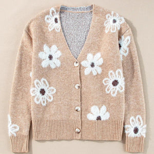 Flower Button Up Long Sleeve Cardigan