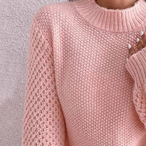 Openwork Mock Neck Long Sleeve Sweater