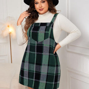 Honey Plus Size Plaid Wide Strap Overall Dress