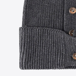 Button Detail Rib-Knit Cuff Beanie