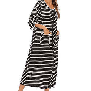 Round Neck Three-Quarter Sleeve Midi Night Dress