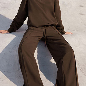 Round Neck Long Sleeve Top and Elastic Waist Pants Set