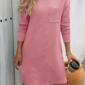 Mandy Striped Round Neck Long Sleeve Mini Dress