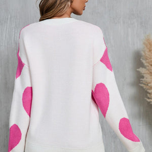 Angel Wings Contrast Heart Dropped Shoulder Long Sleeve Sweater