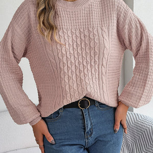 Cable-Knit Round Neck Long Sleeve Sweater