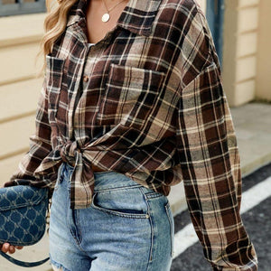 Plaid Collared Neck Long Sleeve Shirt