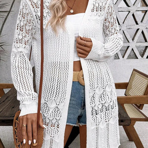 Openwork Open Front Long Sleeve Cardigan