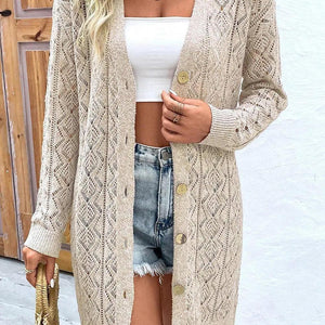 Openwork Button Down Long Sleeve Cardigan