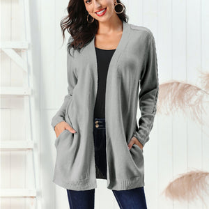 Cable-Knit Open Front Long Sleeve Cardigan