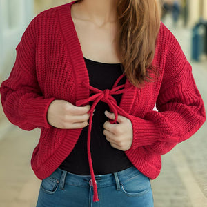 Tied Dropped Shoulder Long Sleeve Cardigan