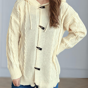 Cable-Knit Long Sleeve Hooded Cardigan