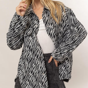 HYFVE Zebra Print Snap Down Long Sleeve Shacket