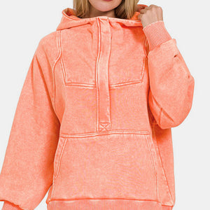 Zenana Acid Wash Fleece Kangaroo Hoodie