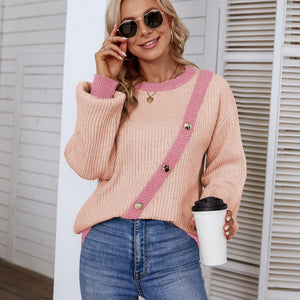 Decorative Button Round Neck Sweater