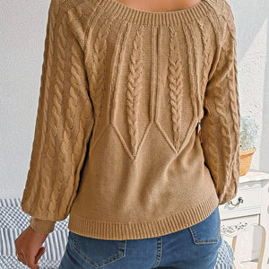 Cable-Knit Round Neck Long Sleeve Sweater