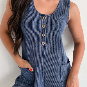 Lovelet Texture Wide Strap Romper with Pockets