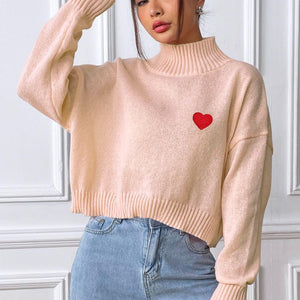 Heart Turtleneck Long Sleeve Sweater