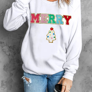 MERRY Round Neck Long Sleeve Sweatshirt