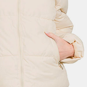 Zenana Zip Up Turtleneck Puffer Jacket with Pockets