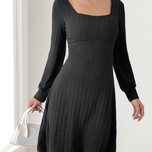 Perfee Butterfly Square Neck Long Sleeve Dress