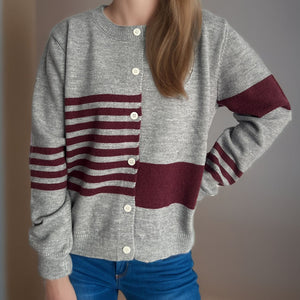 Striped Color Block Round Neck Cardigan