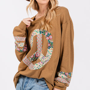 SAGE + FIG Peace Applique Patch Long Sleeve Top