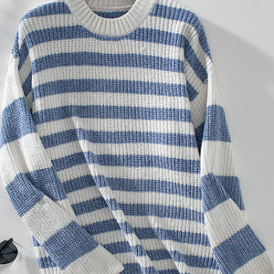 Striped Round Neck Long Sleeve Sweater