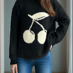 Cherry Round Neck Long Sleeve Sweater