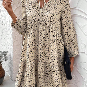 Tied Printed Long Sleeve Mini Dress