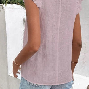 Full Size Ruffled V-Neck Cap Sleeve Blouse