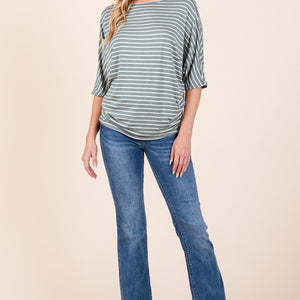 BOMBOM Striped Boat Neck Dolman Sleeve Top