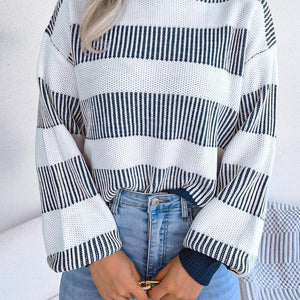 Striped Turtleneck Long Sleeve Sweater