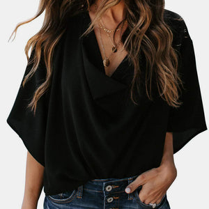 Full Size Cowl Neck Three-Quarter Sleeve Blouse