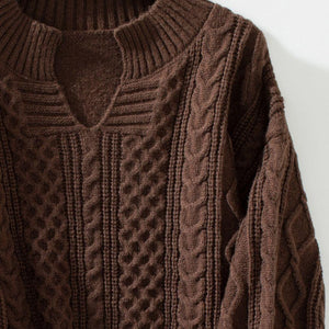 Cable-Knit Notched Long Sleeve Sweater