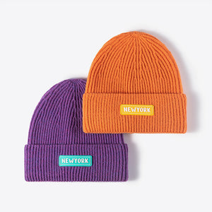 NEWYORK Patch Rib-Knit Cuffed Beanie