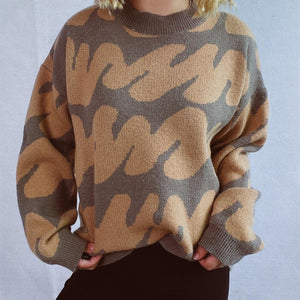 Contrast Round Neck Long Sleeve Sweater