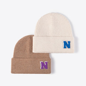 Letter N Patch Cuffed Knit Beanie