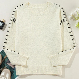 Contrast Round Neck Long Sleeve Sweater