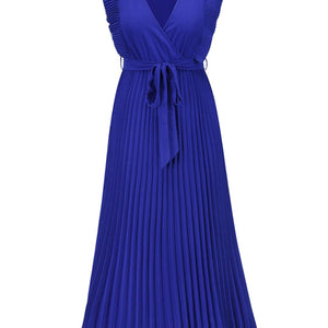 Tied Surplice Cap Sleeve Pleated Dress