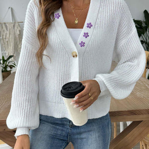 V-Neck Button Up Long Sleeve Cardigan